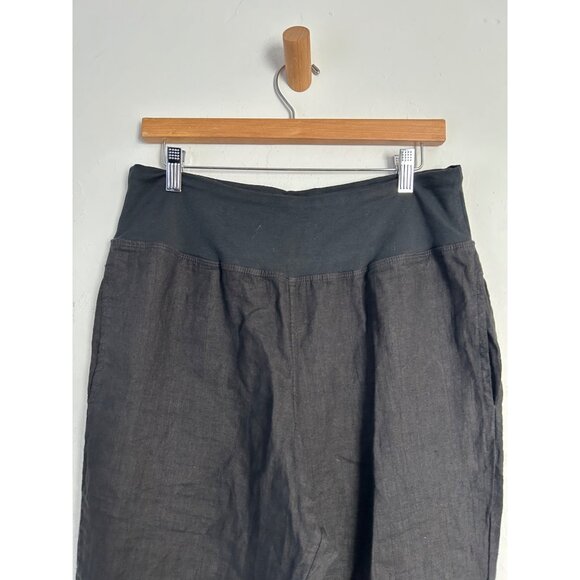 Luna Luz Women's Large Black Linen Blend Wide-Leg Pants With Elastic Waistband - Picture 3 of 13